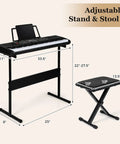 61 Key Portable Keyboard Piano With Stand And Bench Lighted Keys adjustable stand and stool dimensions shown