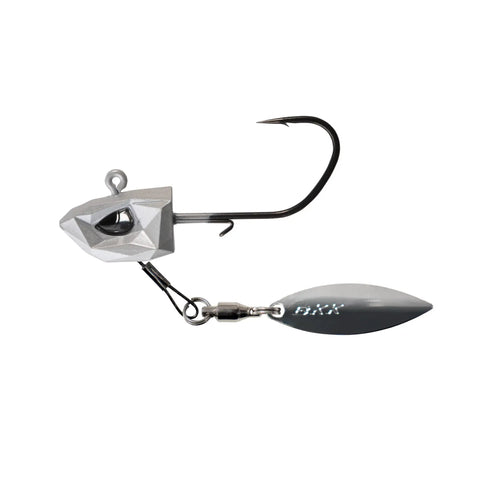 Underspin Jighead With Titanium Blade Arm And Ball Bearing Swivel For Lightning Flash 3 Sixteenth Ounce One Zero Hook Natural Goby Color 3D Holographic Eyes Super Slide Coating Swimbait Jighead For Pro Flips And Hookups, silver jighead