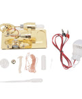 LED Powered Stirling Engine Model With Flywheel Light Up Demonstration For Science Projects Power Generator Educational Toy For Kids And Adults Aluminum Alloy Glass Gold Finish, gold unit with LED bulb and wires