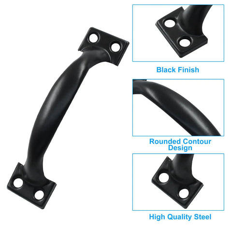 Vintage 12 Pack Barn Door Pulls 4 Inch Black Gate Handles With Screws shown with matte black finish and curved design details.