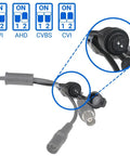 Close-up of video output connectors for 5MP TVI Turret Dome Security Camera With Night Color Vision, Weatherproof IP67 Outdoor, 4 In 1 AHD CVBS CVI TVI, 2.8mm Fixed Lens, White, Easy Setup For Home Or Small Biz Surveillance.