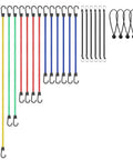 Heavy Duty Bungee Cord Set With Hooks In Jar, 25 Piece Latex Core Elastic Cords, Assorted Bright Colors and Sizes. Displayed on white.