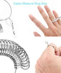 Ring Sizer Kit With 27 Stainless Steel Gauges US Size 0 To 13 Including Half Sizes Two Reusable Finger Belts One With Magnifier And Bonus Polishing Cloth For Men And Women Jewelry At Home on hand and gauge rings