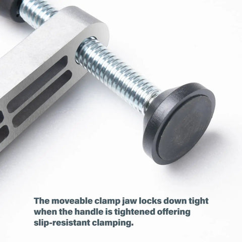 Twin Bench Holdfast Clamps For Woodworking, 3/4 Inch Dog Hole Mount, 5 Inch Height, 360 Degree Adjustable, Instant Clamping, Bench Dog Clamp For MFT Tables, 2 Pack, close-up of threaded clamp screw