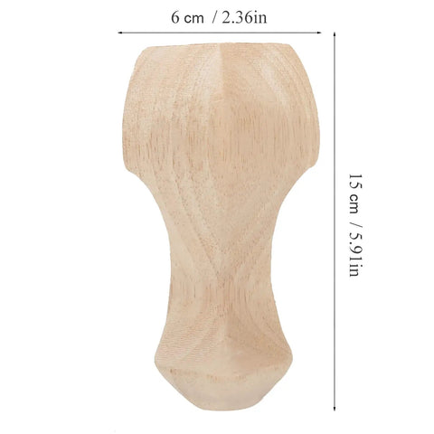 Set Of 4 Hand Carved Solid Wood Furniture Legs For Coffee Table Sofa And TV Cabinet, Rubber Wood With Natural Rustic Grain Finish, side view
