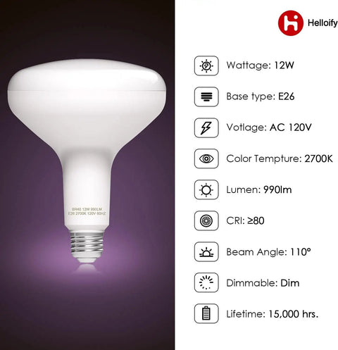 Dimmable BR40 LED Flood Light Bulb 12W 75W Equivalent 2700K Soft White Glow Energy Saving Lamp For Office And Home E26 Medium Screw Base