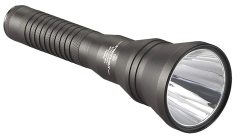 Strion HPL 615 Lumen Compact Rechargeable Flashlight Without Charger Black With Tail Switch One Hand Operation shown with durable body