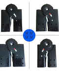 Badass Aluminum Locking Joint Hinge For Folding Ladders With Adjustable Angle Positioning And Secure Multifunction Buckle, shown in various angles.