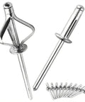 Aluminum Alloy Blind Rivets Kit 200 Pcs M4 With Round Head Tri Fold Design shown with open and closed rivets