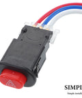 Close-up of Dual Flash Hazard Light Switch for Motorcycles and E Bikes with ABS Metal Build, Quick Tool Free Install, red button