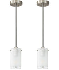 Two One Light Mini Pendant With White Frosted Shade, Brushed Nickel Finish, Sleek Modern Chandelier For Kitchen Island Or Hallway