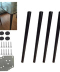 Oak Solid Wood Furniture Legs 50cm Replacement Kit for Dining Tables Desks Chairs Sofas Black Angled Cone Design with Hardware