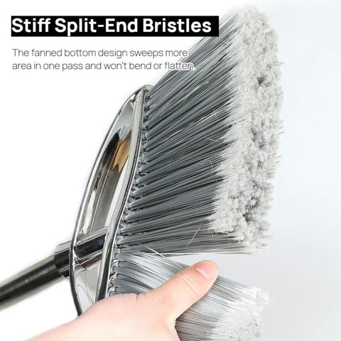 Heavy Duty Angle Broom Featuring Rigid Bristles And An Extended Handle That Smashes Through Stubborn Dirt And Leaves On Patios Garages And Commercial Floors Like Butter with stiff split-end bristles.