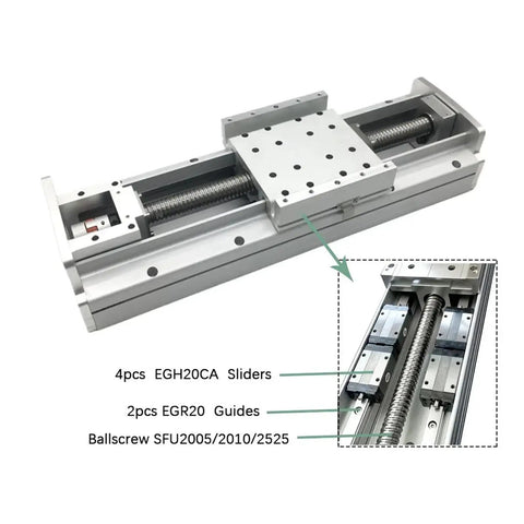 Heavy Duty Ball Screw Sliding Table With Linear Rail Guide Stage, 165mm width, featuring EGH20CA sliders and EGR20 guides.