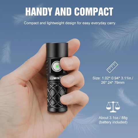 Compact Rechargeable LEP Flashlight That Is A Real Workhorse With 700 Meter Range And Triple Light Sources in hand showing size.
