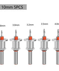 Grab This Slick 5 Pack Countersink Drill Bit Set With Adjustable Depth Stop For Woodwork Pros And DIY Rookies That Want Clean Holes Every Single Time Using High Grade Alloy Steel And Fits Most Power Drills Like A Charm, showing 5 bits with sizes labeled.