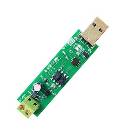 USB To MBUS Slave Module For FC722 Chip Debugging, Low Leakage Current, Industrial Rate 300 9600 BPS, Adjustable Bus Voltage 12V To 42V, 5V And 3.3V Regulated Output, Stable UART Communication MBUS Debugging Accessory on green PCB with USB and terminal block