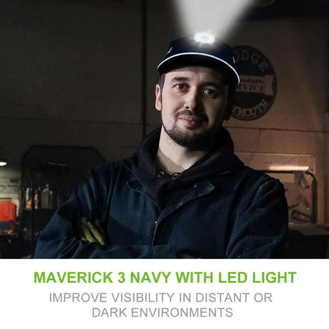 Man wearing Bump Cap With LED Headlamp, Lightweight Breathable Safety Hat For Men And Women, USB Rechargeable Cap Light