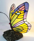 Tiffany Style Butterfly Table Lamp With Stained Glass Multicolor Night Light Blue Glass Accent For Living Room Or Bedroom