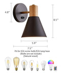 Dimensions of Black Adjustable Wood Style Wall Sconce Reading Lamp For Bedroom Hallway And Living Room Go To Lighting Hardwired 1 Pack Sconce With E26 Bulbs Modern Nordic Minimal Design For Cozy Vibes
