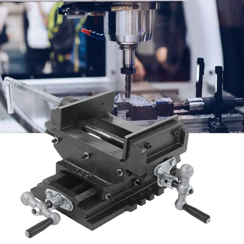5 Inch Cross Slide Drill Press Vise For Heavy Duty Cast Iron Milling, Woodworking Clamping Vise with ergonomic handle in workshop