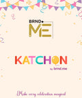 Festive banner for Katchon brand with colorful confetti and bunting background.