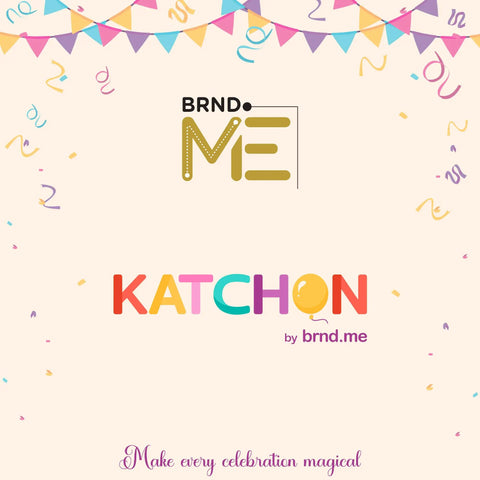 Colorful Katchon branding with festive decor and slogan "Make every celebration magical"