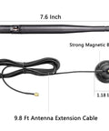 6 Dbi Antenna With 9.8 Ft Extension Cable SMA Male Connector Magnetic Base Wireless WiFi Booster Antenna shown with cable and base