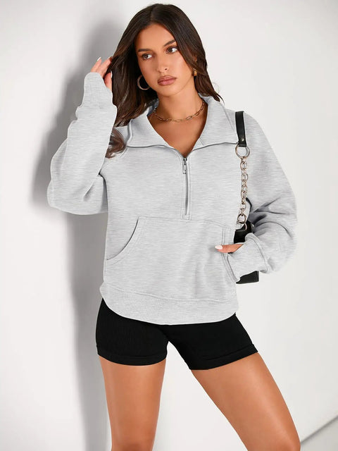 Women's Half Zip Fleece Pullover Sweatshirt Hoodie Cardigan For Cold Weather with cozy cotton poly blend, relaxed fit