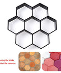 Hexagon Concrete Path Mold For DIY Walkways Reusable 11.4 By 11 By 1.7 Inch ABS Paver Mold with example brick patterns