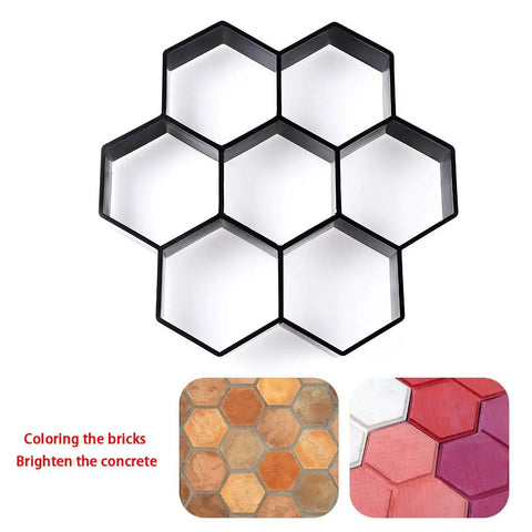 Hexagon Concrete Path Mold For DIY Walkways Reusable 11.4 By 11 By 1.7 Inch ABS Paver Mold with example brick patterns