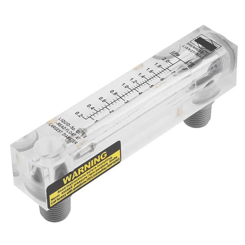 Clear view of Glass Panel Liquid Flow Meter For Water 0.2-2 GPM And 1-7 LPM Easy Read Glass Water Measuring Meter With Clear Dial, side angle