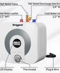 Game Changer 4 Gallon Electric Mini Tank Water Heater With Sleek Digital Display And 1500W Fast Turnaround Heating showing LED display, thermostat, and connections.