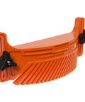Bully Proof Arched Featherboard For Router Table Fences Tight Space Friendly Setup, compact orange plastic design for secure lumber guidance.