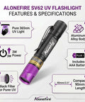 Ultra Portable 3W UV Flashlight 365nm Mini Black Light For Minerals Pet Urine Detection Scorpions Stains And Money Detection EDC Ready AAA Battery Included Pocket Sized Micro Light specifications and features