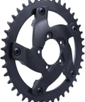 Close-up of Mid Drive Chainring Set For BBS01 BBS02 BBSHD, 44T And 46T Chainring With Offset Sprocket, black metal.