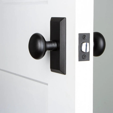 Vale Short Plate With Keep Knob In Black Iron Dope Door Hardware For Sleek Entryway Look on white door