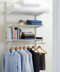 Four Pack 25 Inch Adjustable Closet Track Shelving System Rails showing organized clothes and items in closet