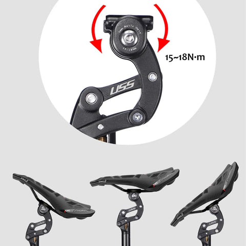 Suspension Seatpost With 4 Link Parallelogram System And Hard Or Soft Micro Adjustment for Road Gravel MTB E Bikes, side view setup