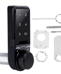Heavy Duty Electronic Cabinet Deadbolt Lock Featuring Touch Password Keyless Entry with keypad and installation hardware.