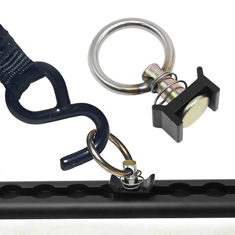 12 Pack L Track Tie Down O Rings Kit 1.5 Inch Stainless Ring in use with track fittings and cargo securement setup