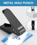 Low Force One Hole Paper Punch, 12 Sheets Capacity, One Quarter Inch Hole Size, Metal Desk Punch, Black, Anti Skid Base
