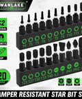 20 Piece Tamper Resistant Torx Bit Set with One Quarter Inch Hex Shank, Impact Grade Security Bits T4 to T40 in S2 Alloy Steel