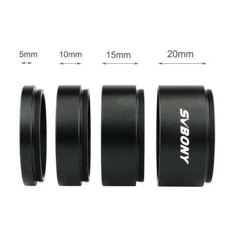 Dual Sided Extension Tube Kit M42x0.75 and T2 Threads for Astro Photography, 5mm 10mm 15mm 20mm Lengths, Fully Metal Anodized Aluminum