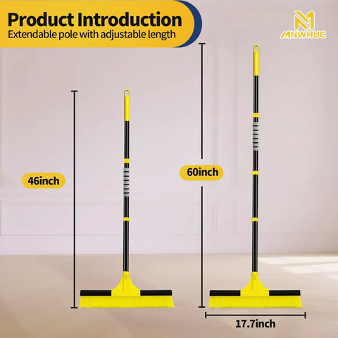 Heavy Duty Push Broom With 60 Inch Long Handle And 18 Inch Stiff Bristle Head For Floor Cleaning Indoors Outdoors