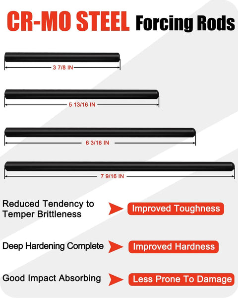 CR-MO Steel forcing rods in various sizes for Harmonic Balancer Puller Kit with Adjustable 3-Jaw Puller and Forcing Screw.