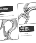 Close-up of Rock Solid 304 Stainless Steel Swivel Eye Lifting Hook With Slick Safety Latch showing polished surface and safety latch.