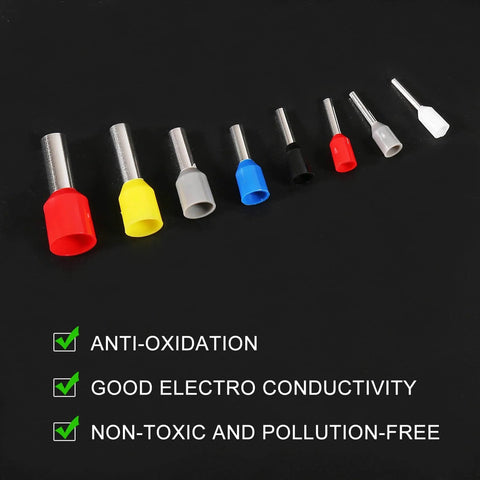 Assorted terminal sleeves and ferrules from the Crimp Tool Kit With 1200 Wire Terminals And Insulated Connectors For AWG 23 To 7.