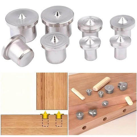 Pro Woodworking Dowel Locator Kit 16 Piece Center Point Dowel Transfer Plugs Set with chrome-plated steel for aligning drill holes