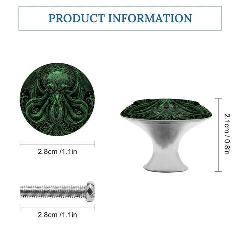 Image showing Two Pack Slick Stainless Steel Cabinet Knobs for Kitchen Cabinets and Dressers, 1.1 Inch Drawer Pulls, Smooth Satin Finish with green pattern.